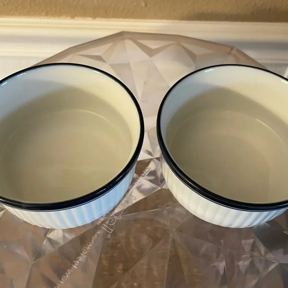 Dansk White Blue Rimmed Ribbed Bistro 4 inch Serving Bowls x 2 Portugal